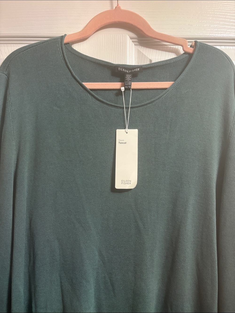 Eileen Fisher Teal Green Long-Sleeve Scoop Neck Top - Size XL - New with Tags